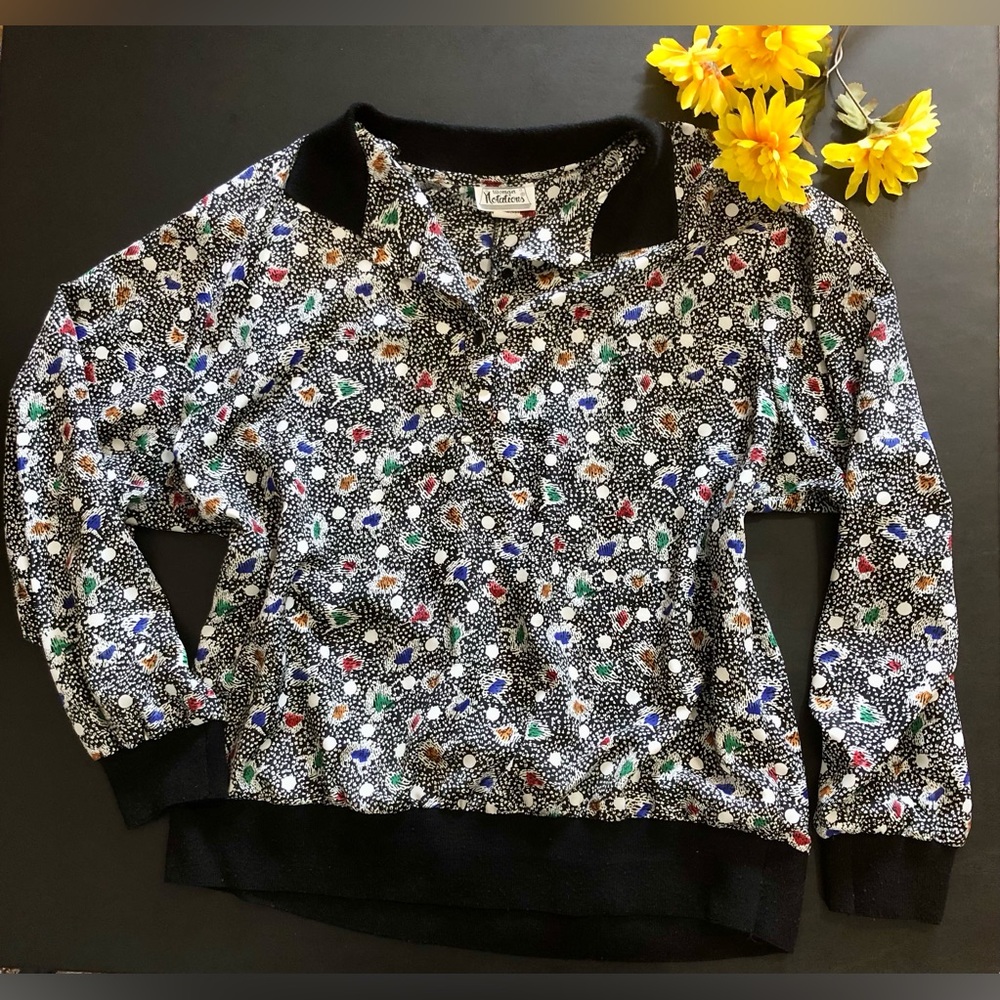 Vintage 80s polka dot colorful blouse long sleeve plus size 20